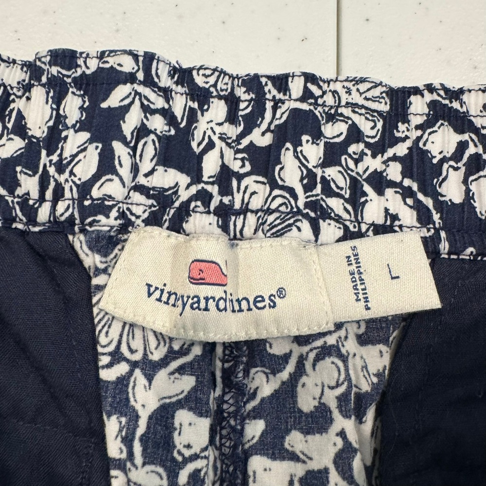 Vineyard Vines Navy Blue White Floral Cotton Elastic Waist Pull On Shorts L - Picture 3 of 7